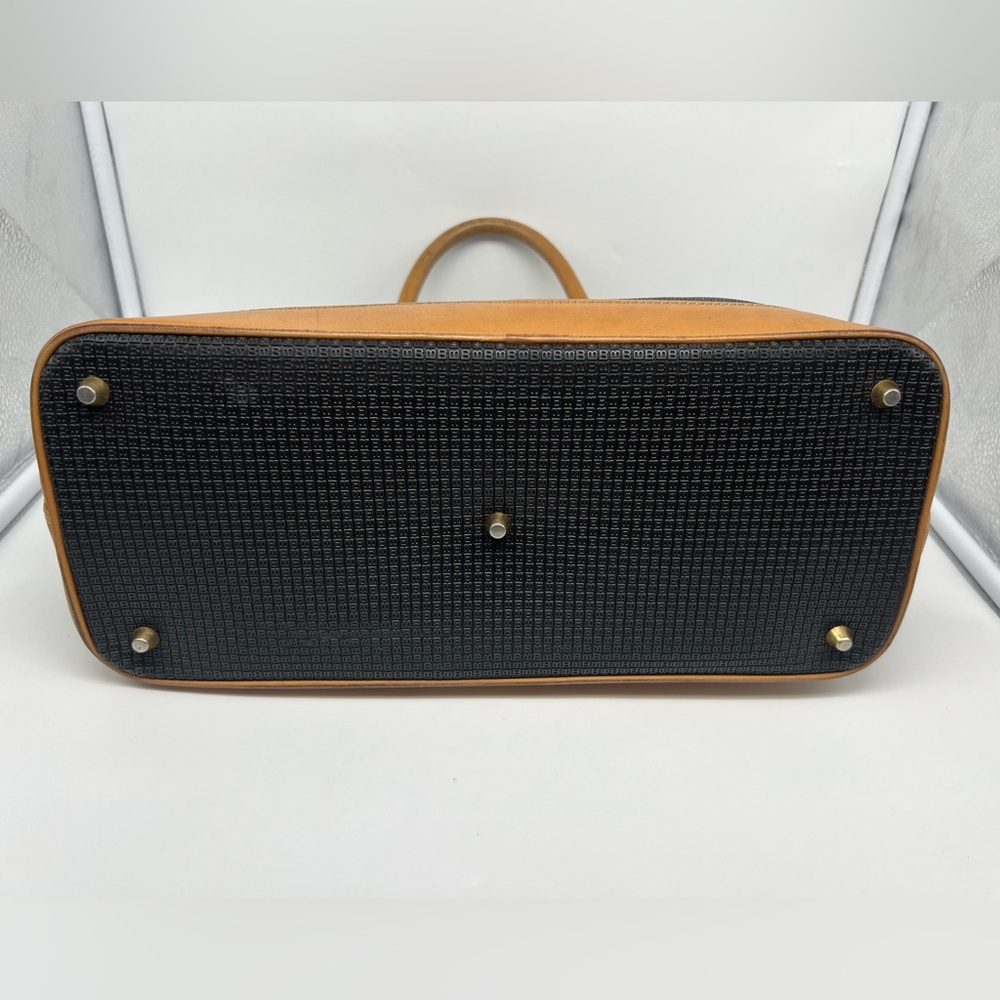 BALLY Vintage Monogram Bolide Tan Brown Leather Black Vinyl Leather Doctor Bag - Picture 3 of 14